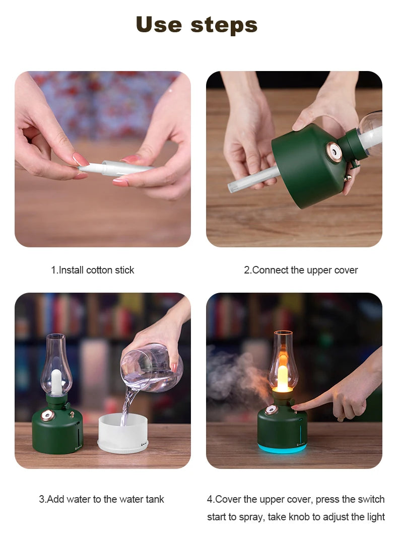Retro Lamp Humidifier - Wireless Aroma Diffuser with Cool Mist, 7 Color Lights & Rechargeable Battery - ZOOMNSTORE