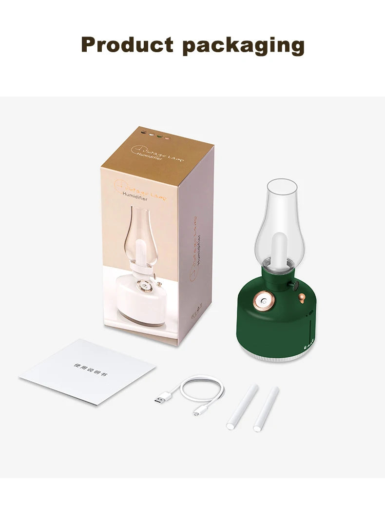 Retro Lamp Humidifier - Wireless Aroma Diffuser with Cool Mist, 7 Color Lights & Rechargeable Battery - ZOOMNSTORE