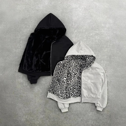 Retro Leopard Print Hoodie - Oversized Casual Sweatshirt for Men - ZOOMNSTORE