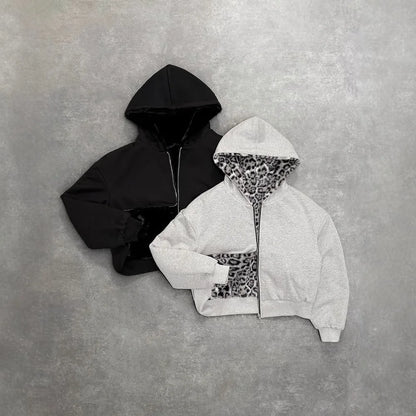 Retro Leopard Print Hoodie - Oversized Casual Sweatshirt for Men - ZOOMNSTORE