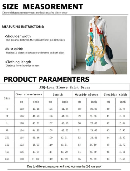 Retro Long-Sleeved Dress - Womens Splicing Printed Fall  Winter Shirt Dress - ZOOMNSTORE