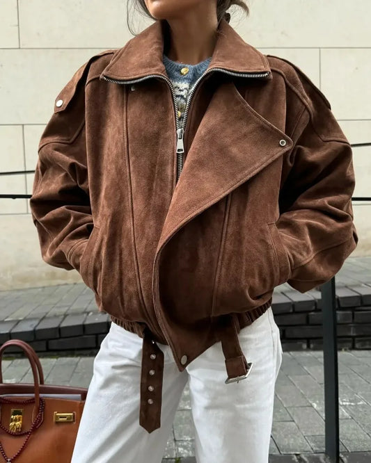 Retro Loose Brown Jacket - Casual European American Style - ZOOMNSTORE