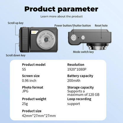 Retro Mini Camera - 1080P HD Portable Video Recorder with Screen, CMOS Sensor, Keychain - ZOOMNSTORE