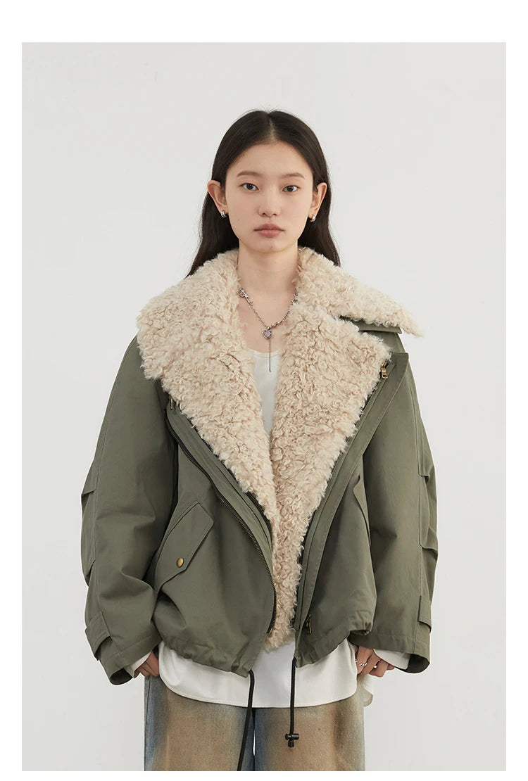 Retro Motorcycle Jacket - Womens Casual Cotton Overcoat for Autumn Winter 2024 - ZOOMNSTORE