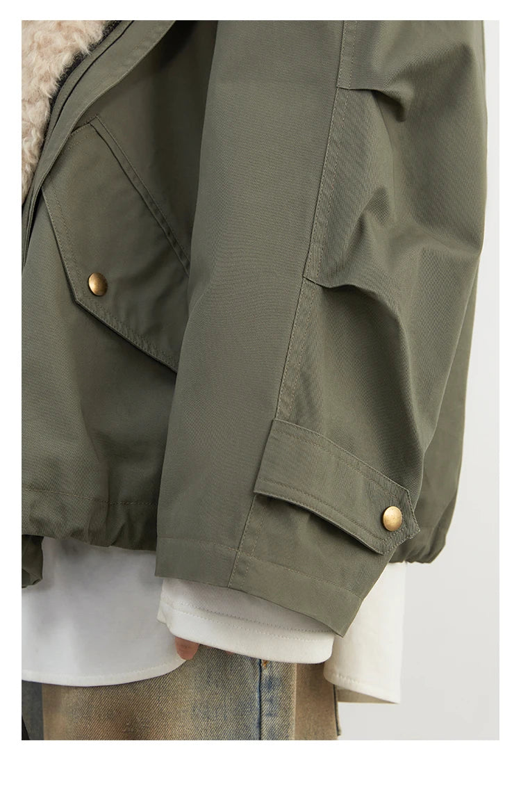 Retro Motorcycle Jacket - Womens Casual Cotton Overcoat for Autumn Winter 2024 - ZOOMNSTORE