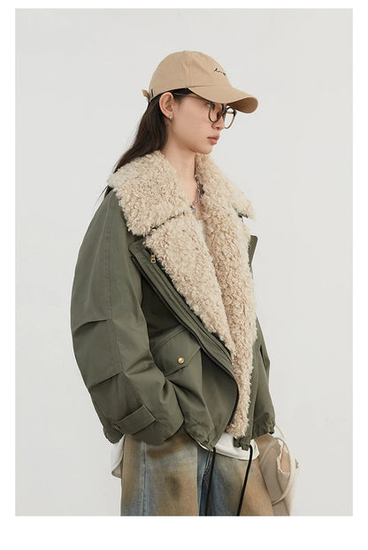 Retro Motorcycle Jacket - Womens Casual Cotton Overcoat for Autumn Winter 2024 - ZOOMNSTORE
