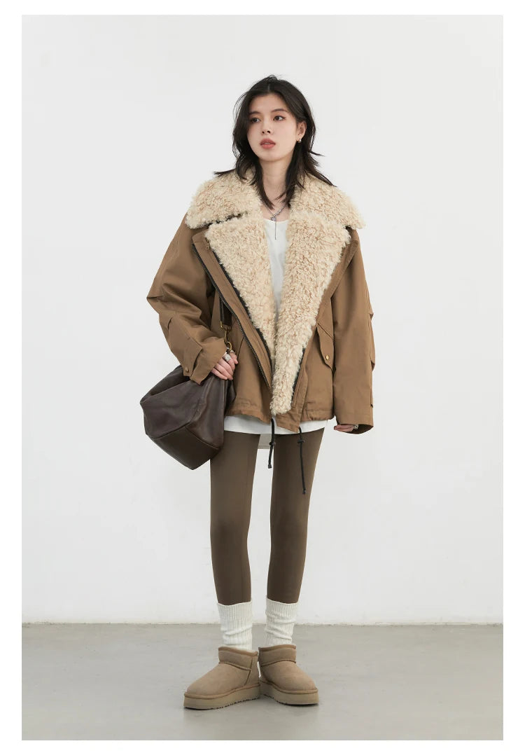 Retro Motorcycle Jacket - Womens Casual Cotton Overcoat for Autumn Winter 2024 - ZOOMNSTORE