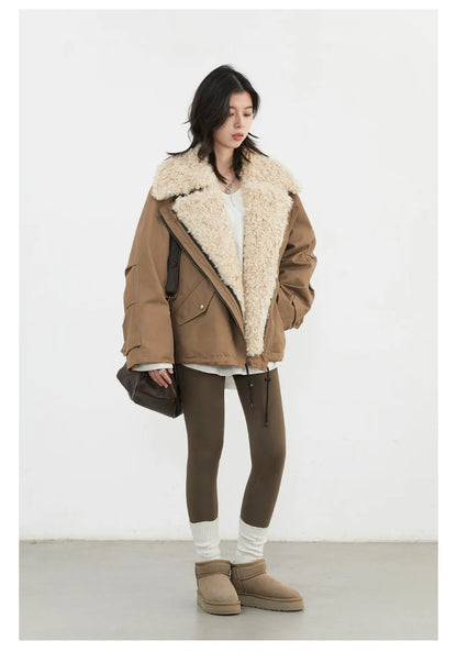 Retro Motorcycle Jacket - Womens Casual Cotton Overcoat for Autumn Winter 2024 - ZOOMNSTORE