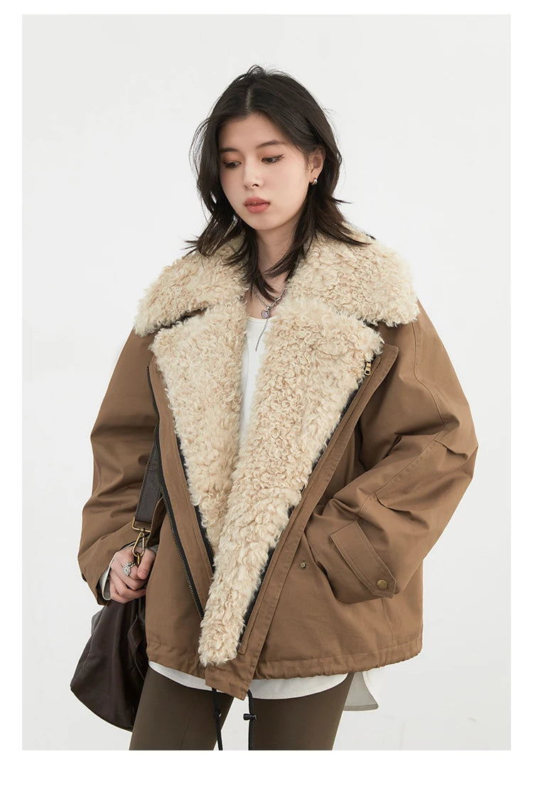 Retro Motorcycle Jacket - Womens Casual Cotton Overcoat for Autumn Winter 2024 - ZOOMNSTORE