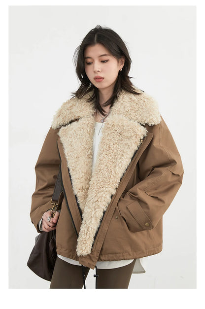 Retro Motorcycle Jacket - Womens Casual Cotton Overcoat for Autumn Winter 2024 - ZOOMNSTORE