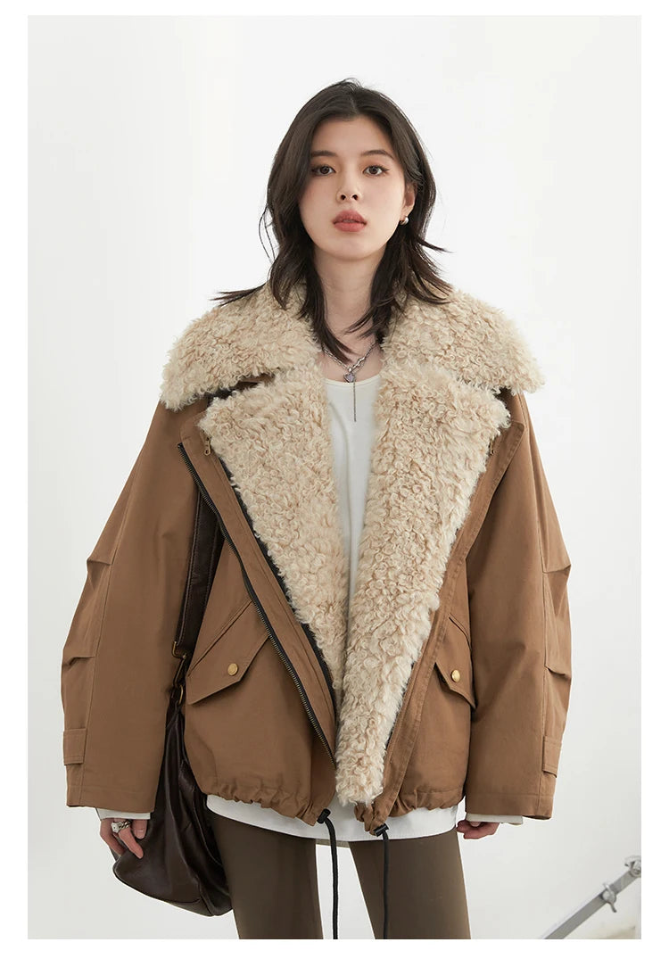 Retro Motorcycle Jacket - Womens Casual Cotton Overcoat for Autumn Winter 2024 - ZOOMNSTORE