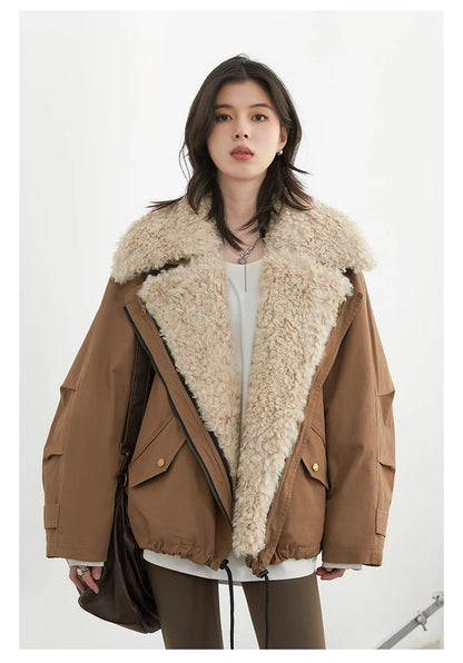 Retro Motorcycle Jacket - Womens Casual Cotton Overcoat for Autumn Winter 2024 - ZOOMNSTORE