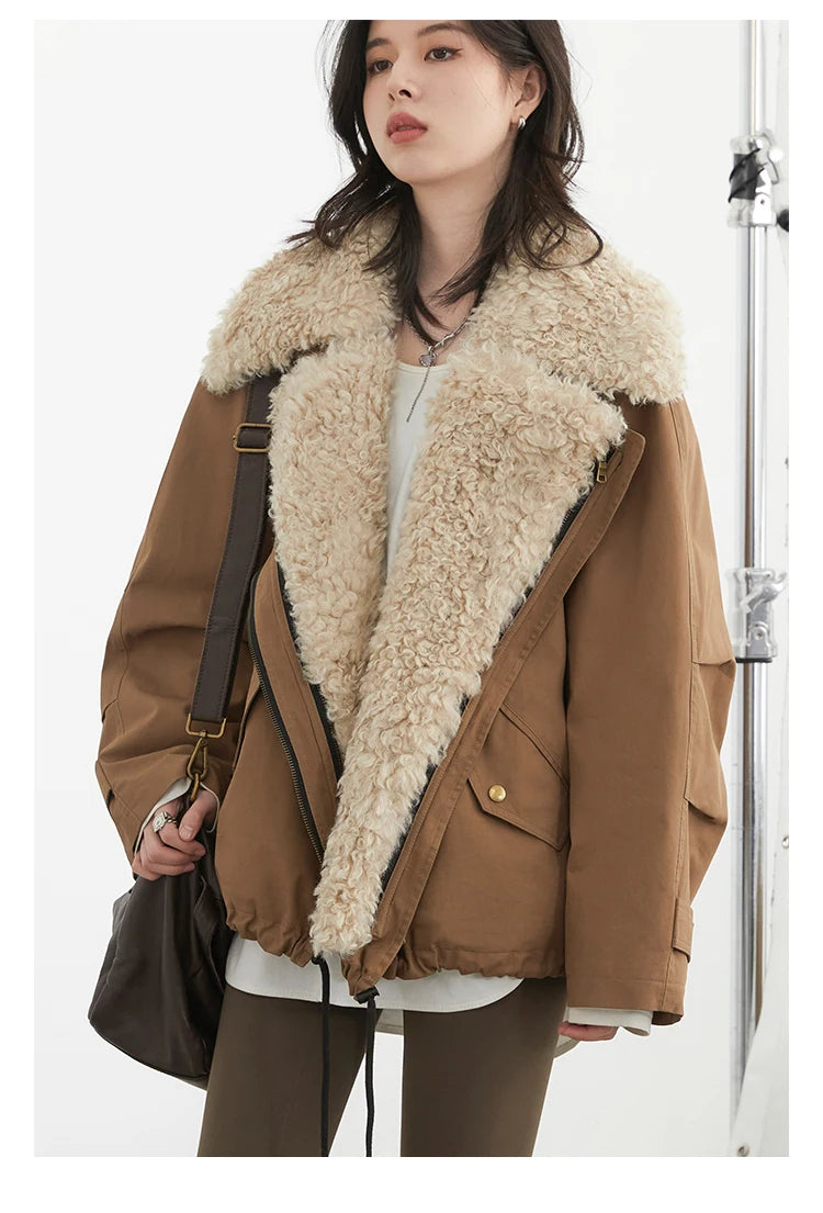Retro Motorcycle Jacket - Womens Casual Cotton Overcoat for Autumn Winter 2024 - ZOOMNSTORE
