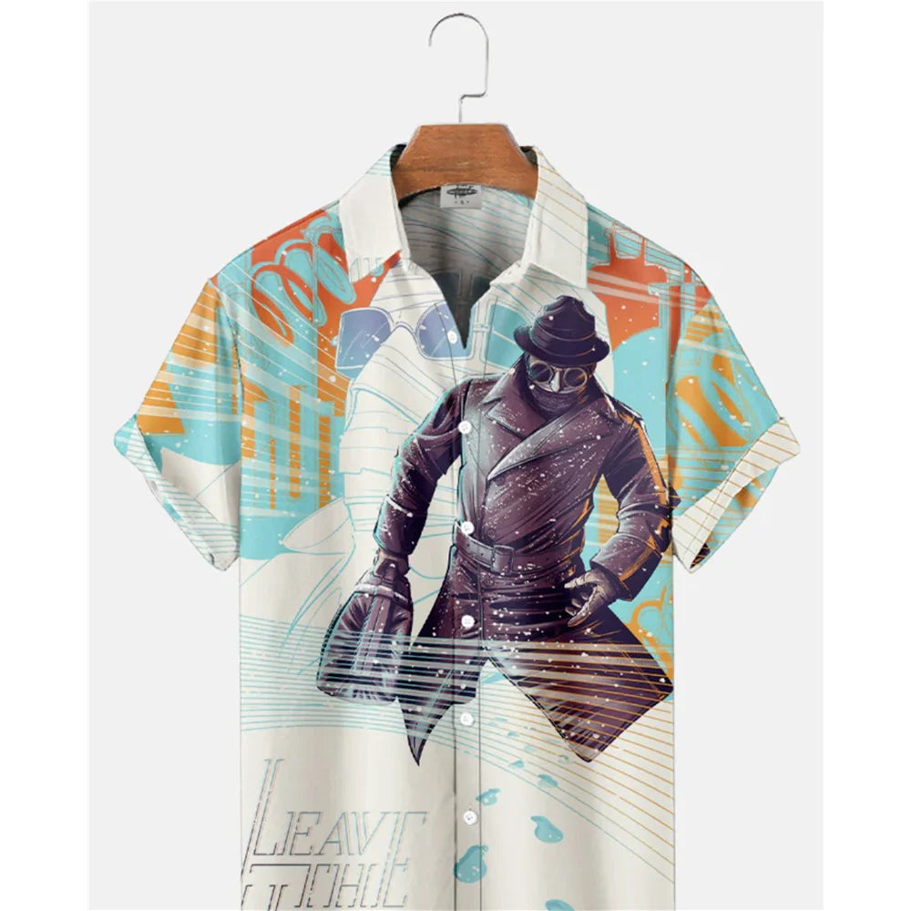 Retro Movie Character Shirt - Casual Summer Short Sleeve Hawaiian Top for Men - ZOOMNSTORE