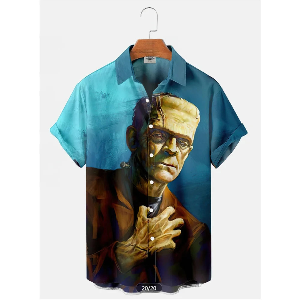 Retro Movie Character Shirt - Casual Summer Short Sleeve Hawaiian Top for Men - ZOOMNSTORE