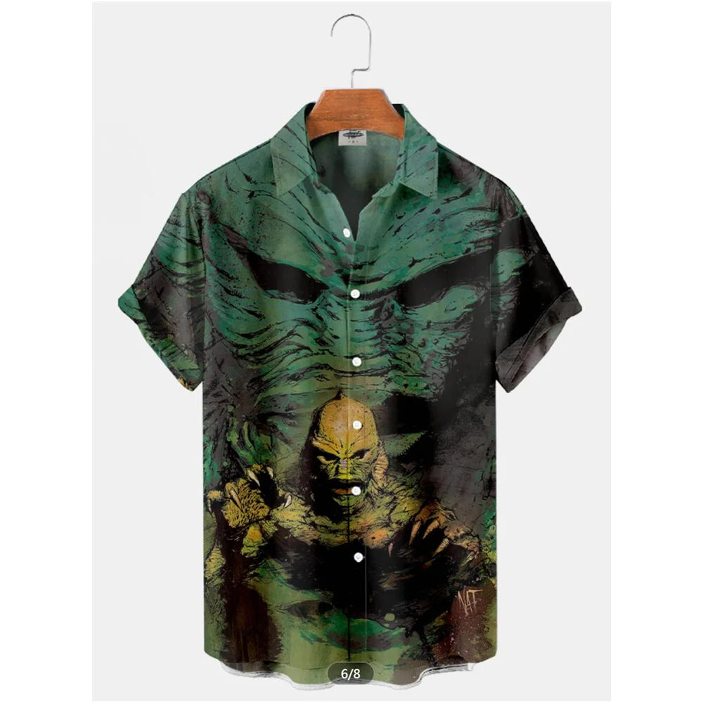Retro Movie Character Shirt - Casual Summer Short Sleeve Hawaiian Top for Men - ZOOMNSTORE