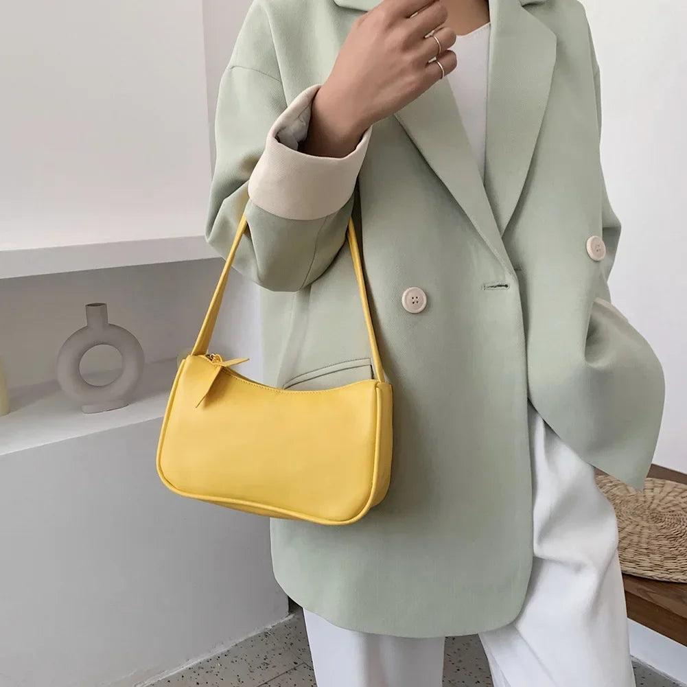 Retro PU Leather Shoulder Bag - Casual Small Top-Handle Handbag for Women - ZOOMNSTORE