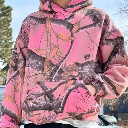 Retro Pink Camo Hoodie - Unisex Boxy Streetwear Sweatshirt - ZOOMNSTORE