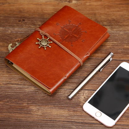 Retro Pirate Notebook - Vintage Leather Spiral Journal with Replaceable Pages - ZOOMNSTORE