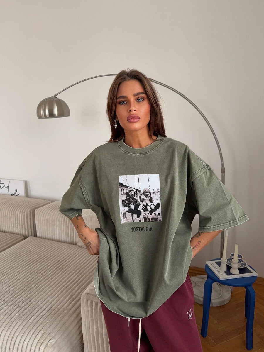 Retro Printed Cotton T-Shirt - Vintage Hip Hop Loose Tee - ZOOMNSTORE