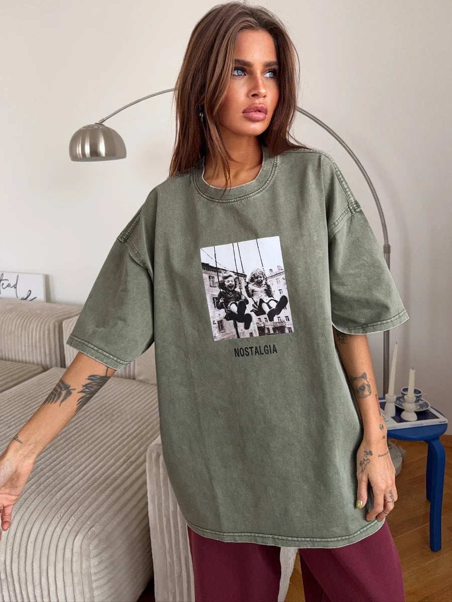Retro Printed Cotton T-Shirt - Vintage Hip Hop Loose Tee - ZOOMNSTORE