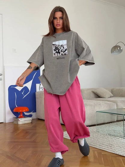 Retro Printed Cotton T-Shirt - Vintage Hip Hop Loose Tee - ZOOMNSTORE