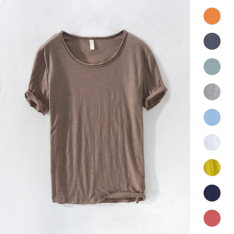 Retro Cotton T-Shirt for Men - Lightweight Slim-Fit O-Neck Casual Top - ZOOMNSTORE
