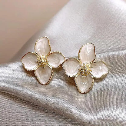 Retro Red Flower Earrings - Korean Fashion Women's Studs with Drip Glaze Finish - ZOOMNSTORE