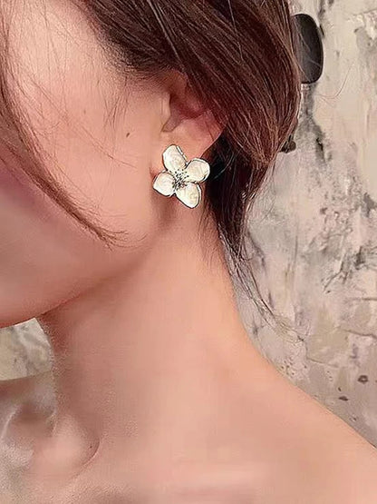 Retro Red Flower Earrings - Korean Fashion Women's Studs with Drip Glaze Finish - ZOOMNSTORE