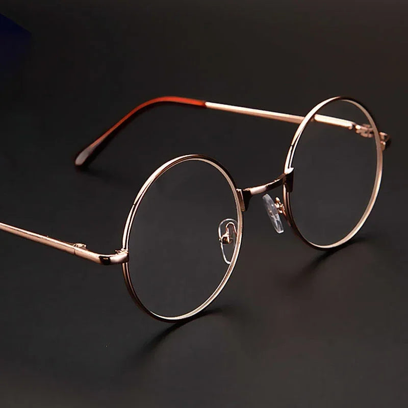 Retro Round Reading Glasses - Full Rim Metal Frame Blue Light Eyewear +4.00 Magnification - ZOOMNSTORE