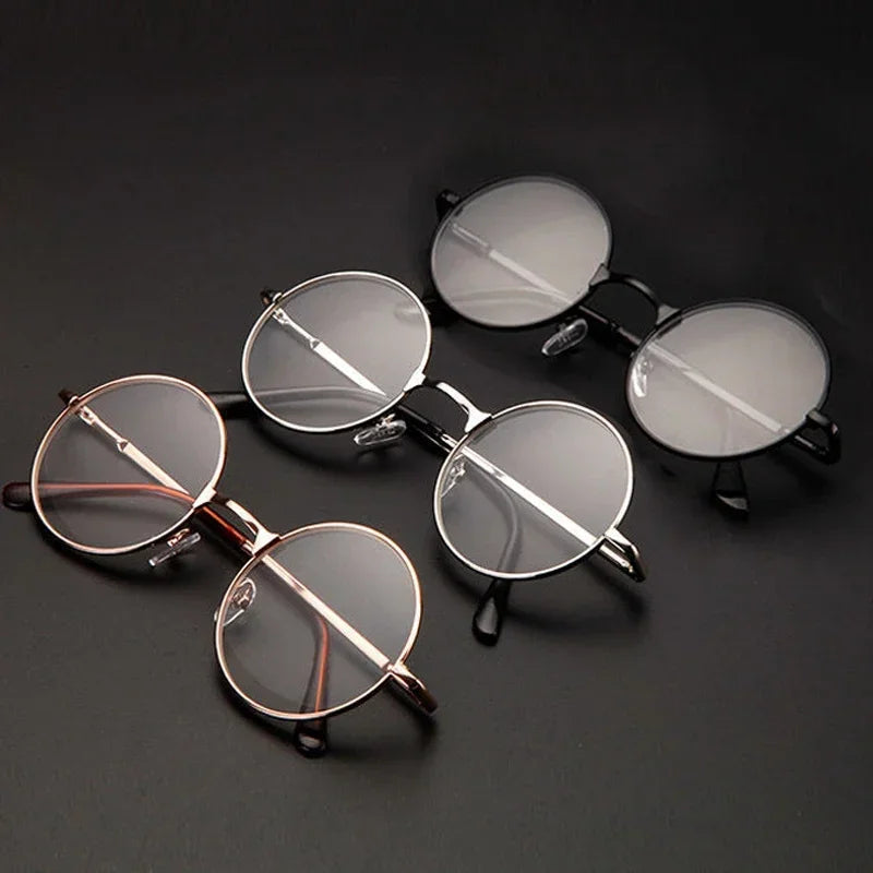 Retro Round Reading Glasses - Full Rim Metal Frame Blue Light Eyewear +4.00 Magnification - ZOOMNSTORE