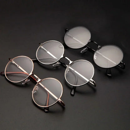 Retro Round Reading Glasses - Full Rim Metal Frame Blue Light Eyewear +4.00 Magnification - ZOOMNSTORE