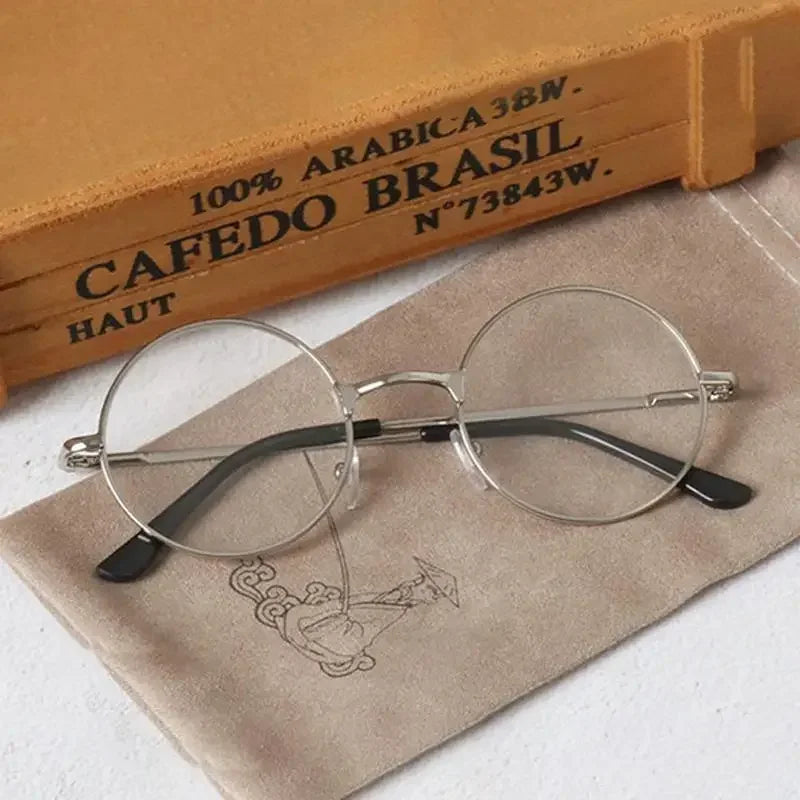 Retro Round Reading Glasses - Full Rim Metal Frame Blue Light Eyewear +4.00 Magnification - ZOOMNSTORE