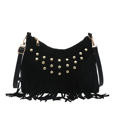 Retro Saddle Bag - Women's Shoulder Bag With Tassel Rivet | Large Capacity Purse - ZOOMNSTORE