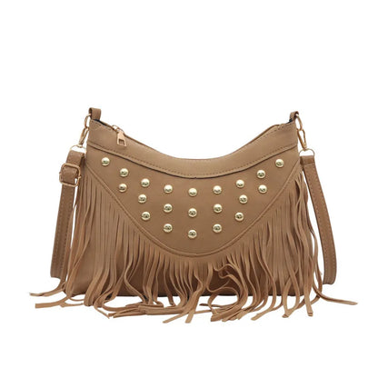 Retro Saddle Bag - Women's Shoulder Bag With Tassel Rivet | Large Capacity Purse - ZOOMNSTORE