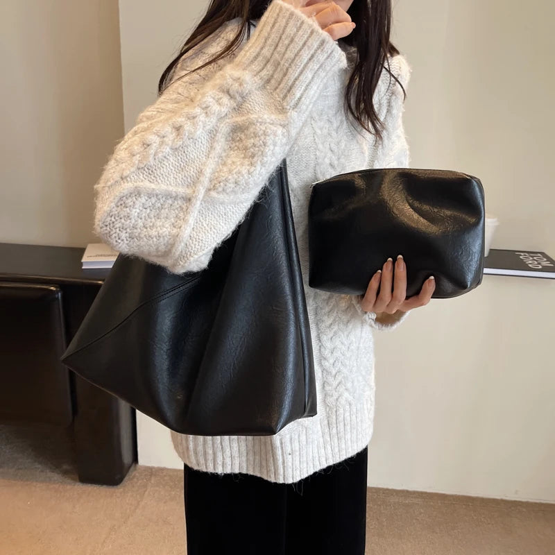 Retro 2-in-1 Shoulder Bag - Large Capacity PU Leather Tote for Women - ZOOMNSTORE