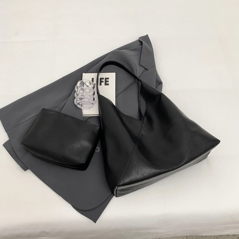 Retro 2-in-1 Shoulder Bag - Large Capacity PU Leather Tote for Women - ZOOMNSTORE