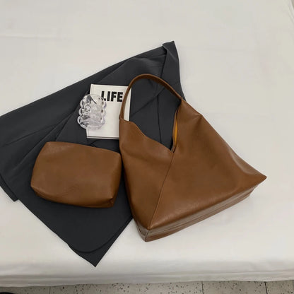 Retro 2-in-1 Shoulder Bag - Large Capacity PU Leather Tote for Women - ZOOMNSTORE