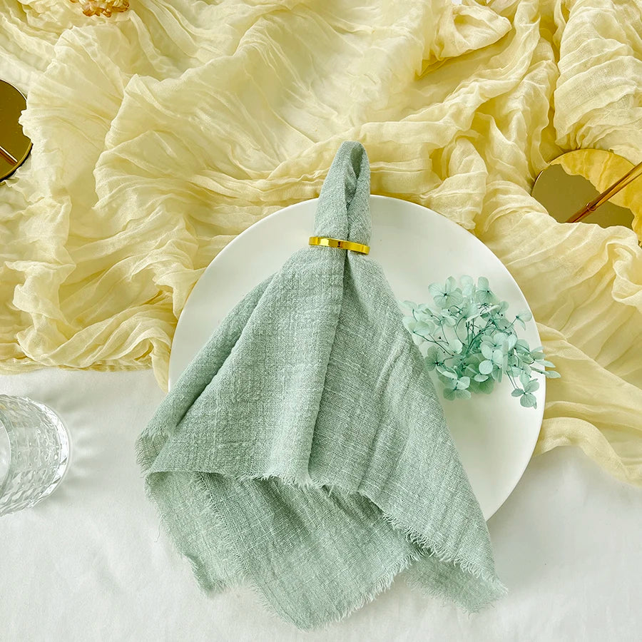Reusable Cotton Wedding Napkins - 10pcs Green Trim Rustic Party Decor - ZOOMNSTORE