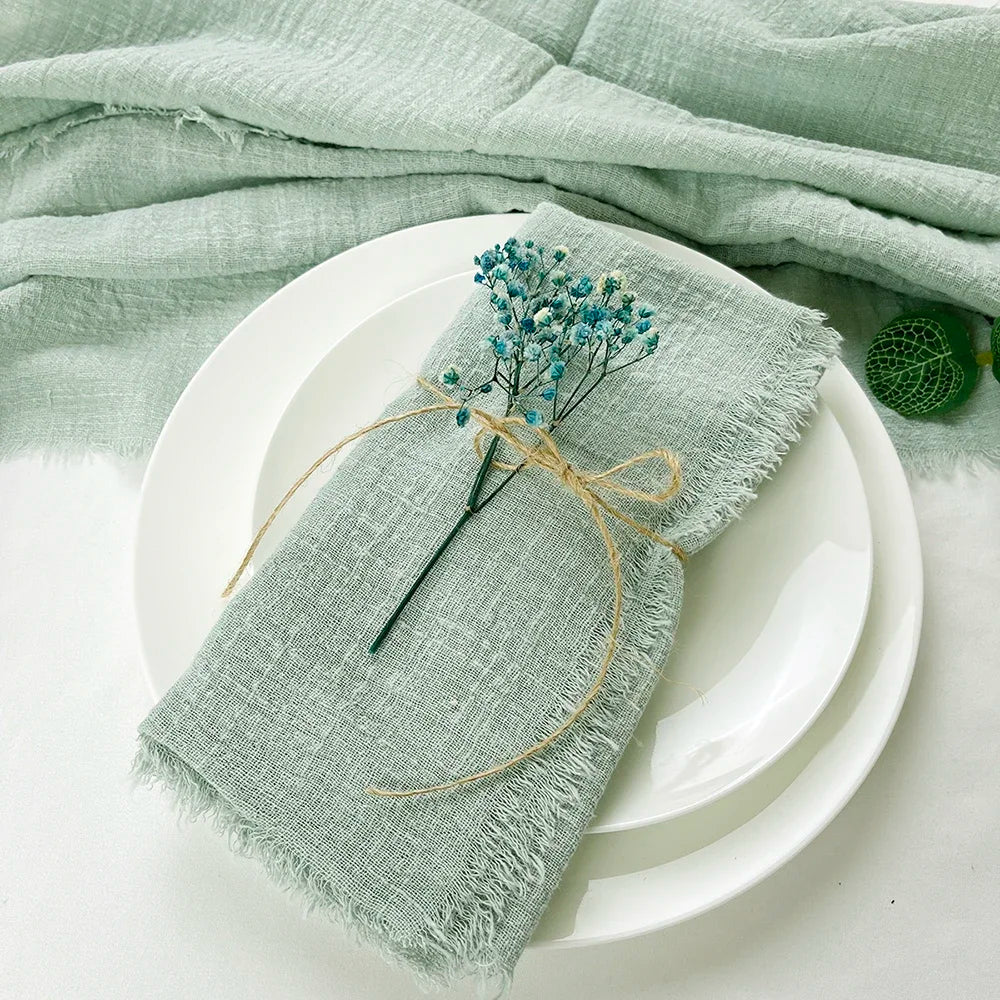 Reusable Cotton Wedding Napkins - 10pcs Green Trim Rustic Party Decor - ZOOMNSTORE
