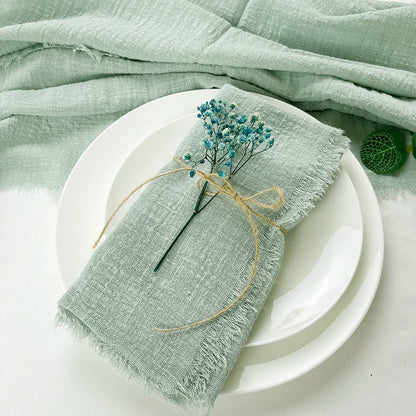 Reusable Cotton Wedding Napkins - 10pcs Green Trim Rustic Party Decor - ZOOMNSTORE