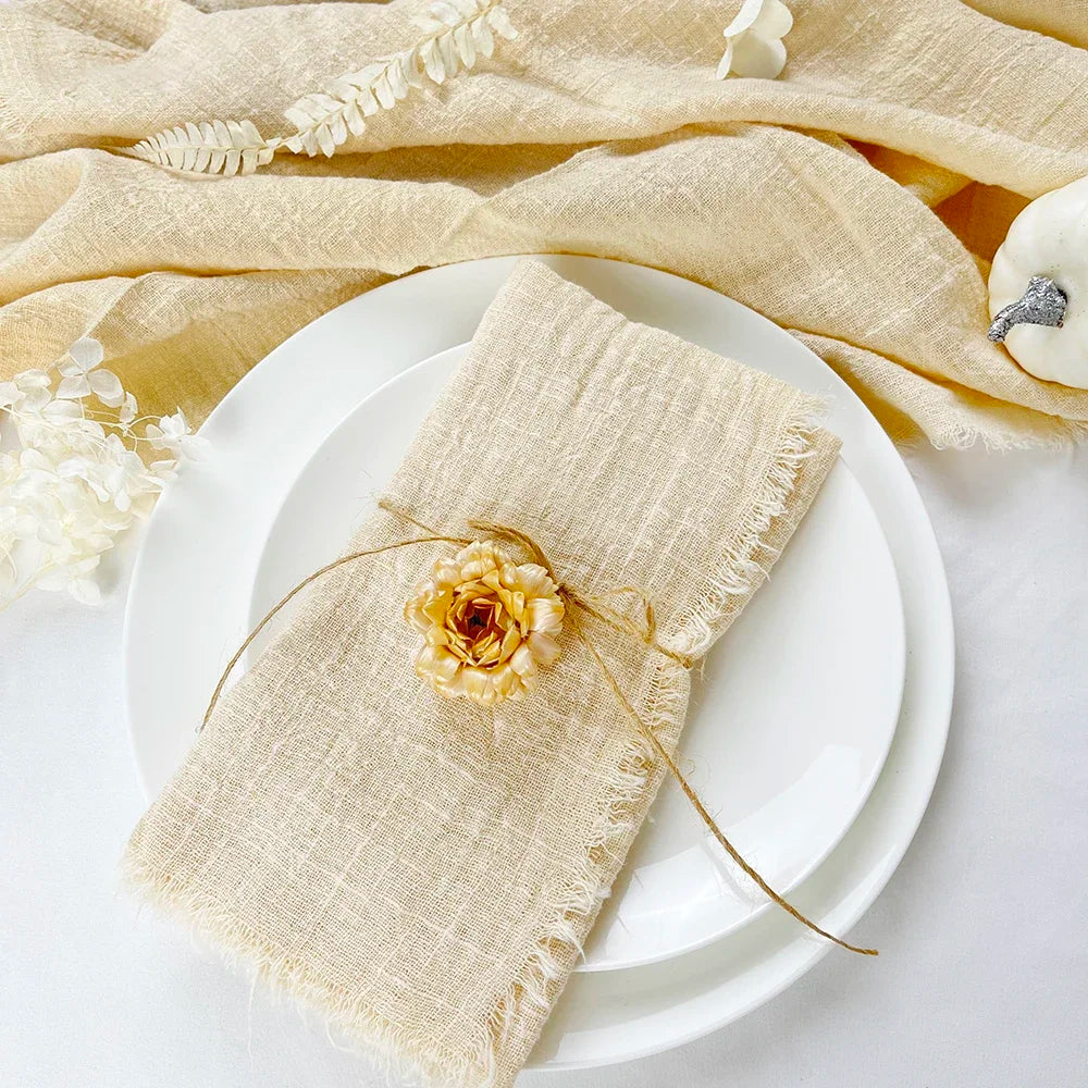 Reusable Cotton Wedding Napkins - 10pcs Green Trim Rustic Party Decor - ZOOMNSTORE