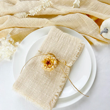 Reusable Cotton Wedding Napkins - 10pcs Green Trim Rustic Party Decor - ZOOMNSTORE