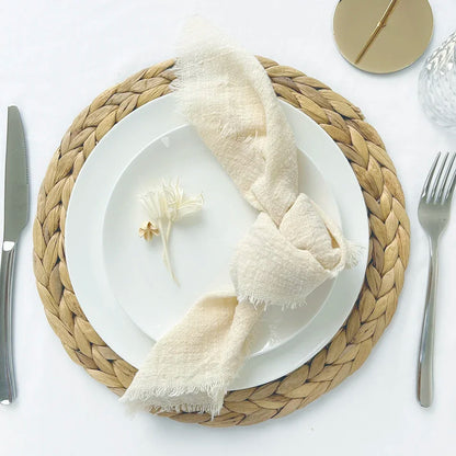 Reusable Cotton Wedding Napkins - 10pcs Green Trim Rustic Party Decor - ZOOMNSTORE