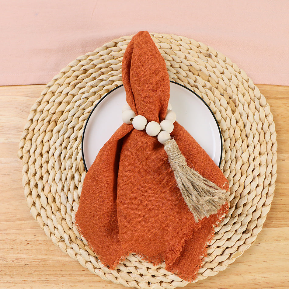 Reusable Cotton Wedding Napkins - 10pcs Green Trim Rustic Party Decor - ZOOMNSTORE