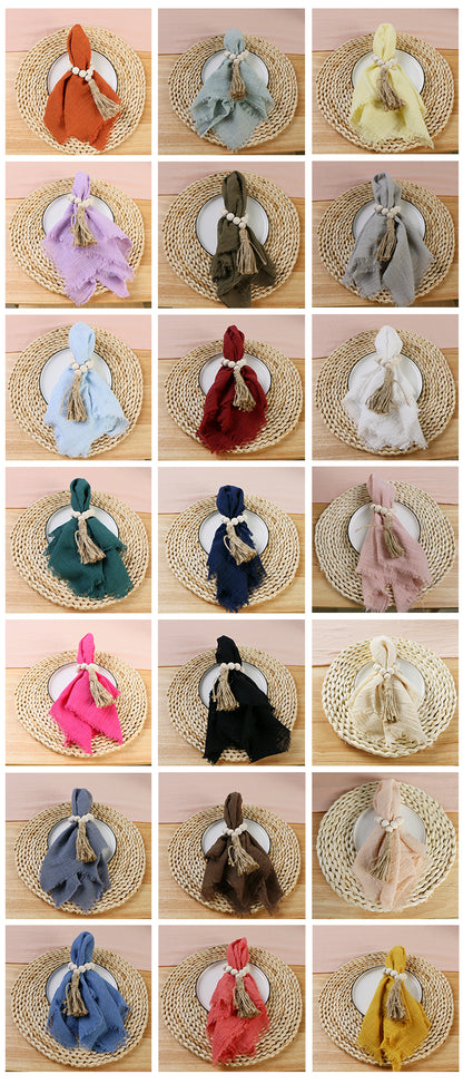 Reusable Cotton Wedding Napkins - 10pcs Green Trim Rustic Party Decor - ZOOMNSTORE
