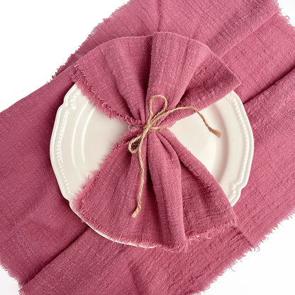 Reusable Cotton Wedding Napkins - 10pcs Green Trim Rustic Party Decor - ZOOMNSTORE