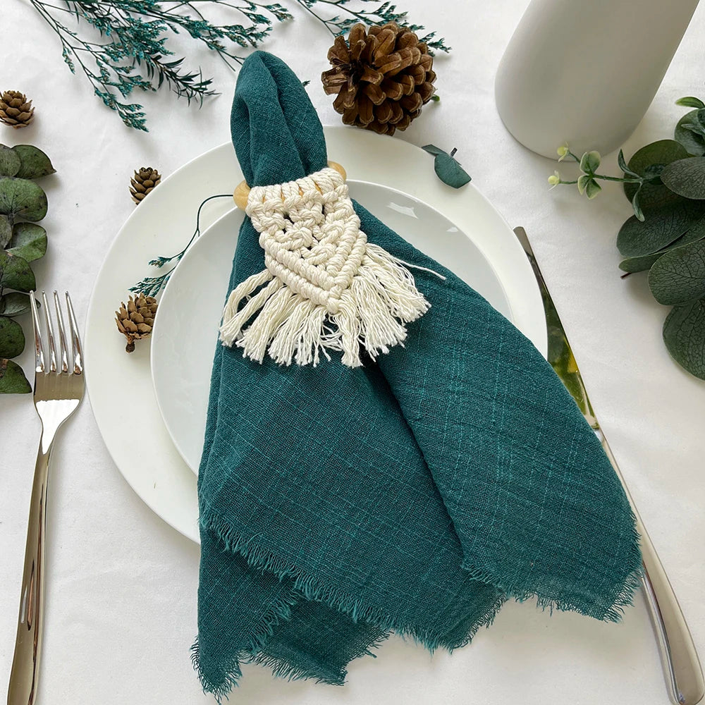 Reusable Cotton Wedding Napkins - 10pcs Green Trim Rustic Party Decor - ZOOMNSTORE