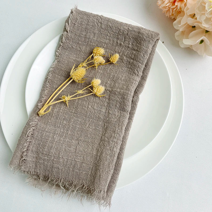 Reusable Cotton Wedding Napkins - 10pcs Green Trim Rustic Party Decor - ZOOMNSTORE