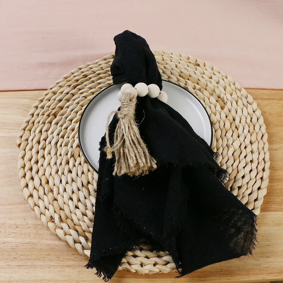 Reusable Cotton Wedding Napkins - 10pcs Green Trim Rustic Party Decor - ZOOMNSTORE